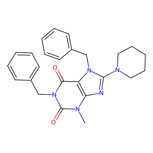 1,7-dibenzyl-3-methyl-8-(piperidin-1-yl)-3,7-dihydro-1H-purine-2,6-dione structure