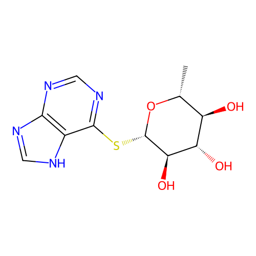 1H-Purine, 6-((6-deoxy-beta-D-glucopyranosyl)thio)- structure