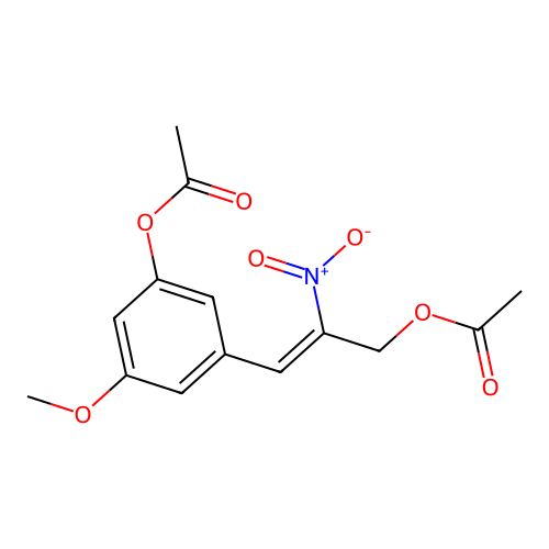 Phenol, 3-(3-(acetyloxy)-2-nitro-1-propenyl)-5-methoxy-, acetate (ester) structure