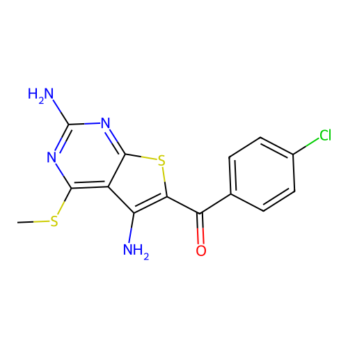 (4-Chlorophenyl)(2,5-diamino-4-(methylthio)thieno[2,3-d]pyrimidin-6-yl)methanone structure
