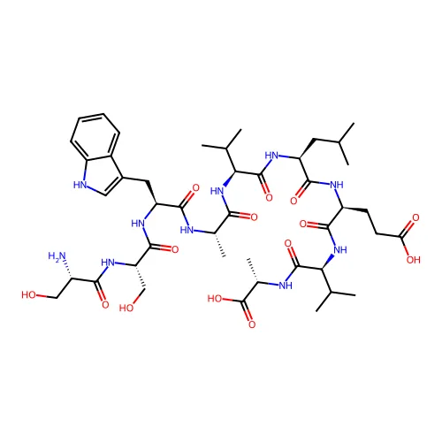 (4S)-4-[[(2S)-2-[[(2S)-2-[[(2S)-2-[[(2S)-2-[[(2S)-2-[[(2S)-2-氨基-3-羟基丙酰]氨基]-3-羟基丙酰]氨基]-3-(1H-吲哚-3-基)丙酰]氨基]丙酰]氨基]-3-甲基丁酰]氨基]-4-甲基戊酰]氨基]-5-[[(2S)-1-[[(1S)-1-羧基乙基]氨基]-3-甲基-1-氧代丁烷-2-基]氨基]-5-氧代戊酸 structure