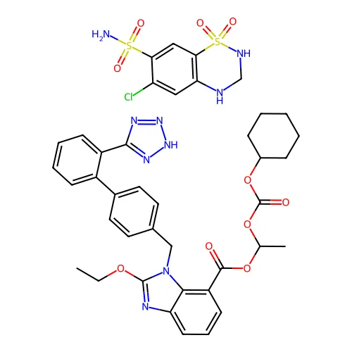 6-氯-1,1-二氧代-3,4-二氢-2H-1λ6,2,4-苯并噻二嗪-7-磺酰胺;1-环己基氧代羰烷基氧基乙基 2-乙氧基-3-[[4-[2-(2H-四唑-5-基)苯基]苯基]甲基]苯并咪唑-4-羧酸酯 structure