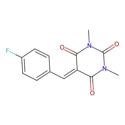 5-(4-fluorobenzylidene)-1,3-dimethylpyrimidine-2,4,6(1H,3H,5H)-trione structure