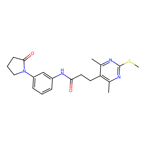 3-(4,6-dimethyl-2-methylsulfanylpyrimidin-5-yl)-N-[3-(2-oxopyrrolidin-1-yl)phenyl]propanamide structure