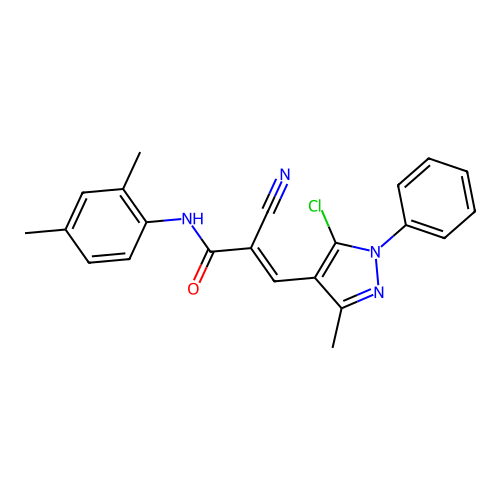 (E)-3-(5-chloro-3-methyl-1-phenylpyrazol-4-yl)-2-cyano-N-(2,4-dimethylphenyl)prop-2-enamide structure
