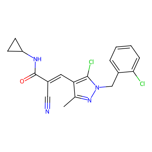 3-{5-chloro-1-[(2-chlorophenyl)methyl]-3-methyl-1h-pyrazol-4-yl}-2-cyano-n-cyclopropylprop-2-enamide structure