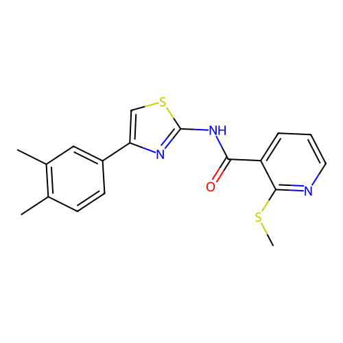 N-[4-(3,4-dimethylphenyl)-1,3-thiazol-2-yl]-2-methylsulfanylpyridine-3-carboxamide structure