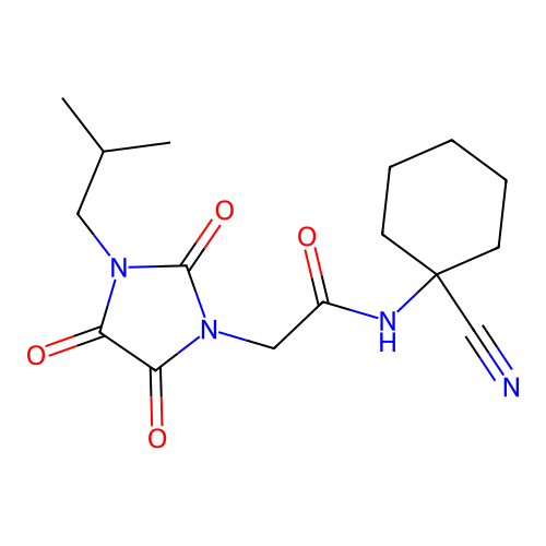 N-(1-cyanocyclohexyl)-2-[3-(2-methylpropyl)-2,4,5-trioxoimidazolidin-1-yl]acetamide structure