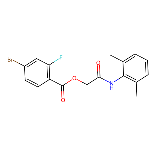 Benzoic acid, 4-bromo-2-fluoro-, 2-[(2,6-dimethylphenyl)amino]-2-oxoethyl ester structure