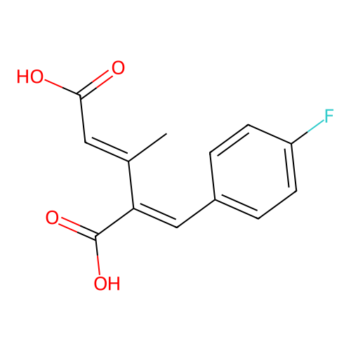 (2E,4E)-4-(4-fluorobenzylidene)-3-methylpent-2-enedioic acid structure