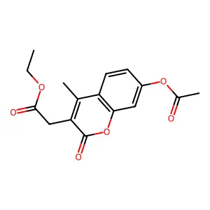 ethyl [7-(acetyloxy)-4-methyl-2-oxo-2H-chromen-3-yl]acetate structure