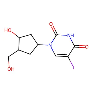 1-[(1R,3S,4R)-3-hydroxy-4-(hydroxymethyl)cyclopentyl]-5-iodopyrimidine-2,4-dione structure
