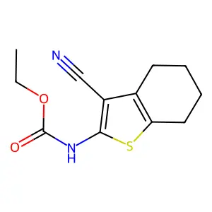 Ethyl 3-cyano-4,5,6,7-tetrahydro-1-benzothien-2-ylcarbamate structure