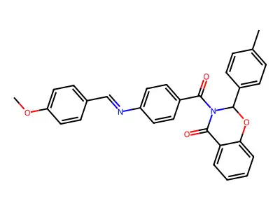4H-1,3-Benzoxazin-4-one, 2,3-dihydro-3-(4-(((4-methoxyphenyl)methylene)amino)benzoyl)-2-(4-methylphenyl)- structure