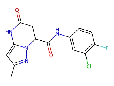 N-(3-chloro-4-fluorophenyl)-2-methyl-5-oxo-4,5,6,7-tetrahydropyrazolo[1,5-a]pyrimidine-7-carboxamide structure