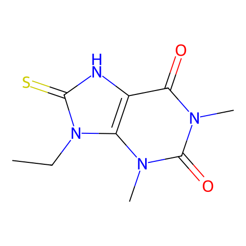 9-ethyl-1,3-dimethyl-8-sulfanylidene-7H-purine-2,6-dione structure