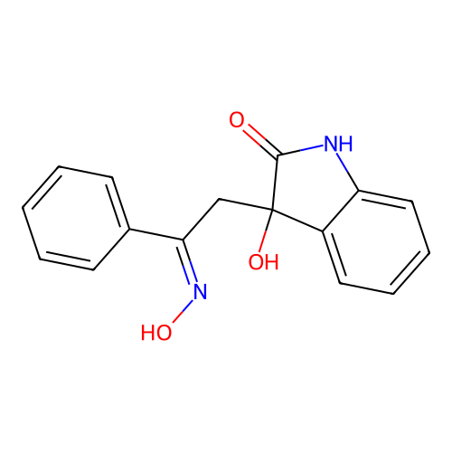 3-hydroxy-3-(2-hydroxyimino-2-phenylethyl)-1H-indol-2-one structure