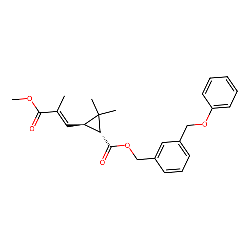 Cyclopropanecarboxylic acid, 3-(3-methoxy-2-methyl-3-oxo-1-propenyl)-2,2-dimethyl-, (3-(phenoxymethyl)phenyl)methyl ester, (1R-(1alpha,3beta(E)))- structure