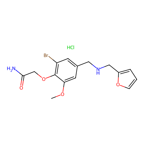 2-(2-bromo-4-(((furan-2-ylmethyl)amino)methyl)-6-methoxyphenoxy)acetamide hydrochloride structure
