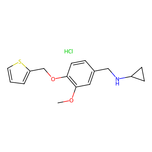 N-(3-Methoxy-4-(thiophen-2-ylmethoxy)benzyl)cyclopropanamine hydrochloride structure