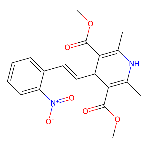 Dimethyl 2,6-dimethyl-4-(2-(2-nitrophenyl)ethenyl)-1,4-dihydro-3,5-pyridinedicarboxylate structure