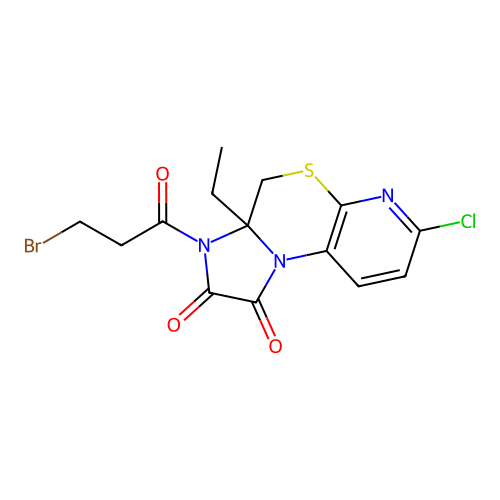 3-(3-bromopropanoyl)-7-chloro-3a-ethyl-3a,4-dihydro-1H-imidazo[1,2-d]pyrido[2,3-b][1,4]thiazine-1,2(3H)-dione structure