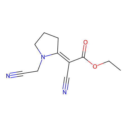 Acetic acid, cyano(1-(cyanomethyl)-2-pyrrolidinylidene)-, ethyl ester structure