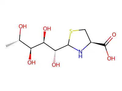 2-(1,2,3,4-Tetrahydroxypentyl)-1,3-thiazolidine-4-carboxylic acid structure