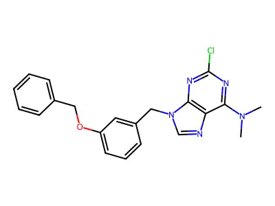 9H-Purin-6-amine, 2-chloro-N,N-dimethyl-9-((3-(phenylmethoxy)phenyl)methyl)- structure