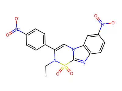 2H-1,2,5-Thiadiazino(5,6-a)benzimidazole, 3,4-dihydro-2-ethyl-7-nitro-3-(4-nitrophenyl)-, 1,1-dioxide structure