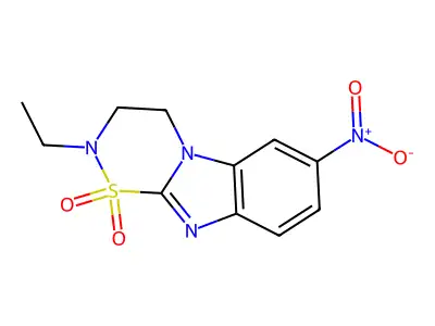 2H-1,2,5-Thiadiazino(5,6-a)benzimidazole, 3,4-dihydro-2-ethyl-7-nitro-, 1,1-dioxide structure