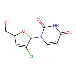 1-[(2R,5S)-3-chloro-5-(hydroxymethyl)-2,5-dihydrofuran-2-yl]pyrimidine-2,4-dione structure