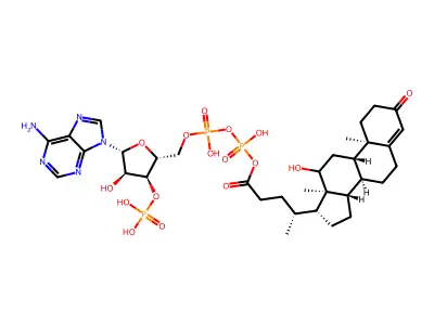 24-(12-Hydroxy-3-oxo-4-cholenoyl-5'phospho)-3'phosphoadenosine structure