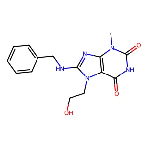 8-(Benzylamino)-7-(2-hydroxyethyl)-3-methyl-3,7-dihydro-1H-purine-2,6-dione structure