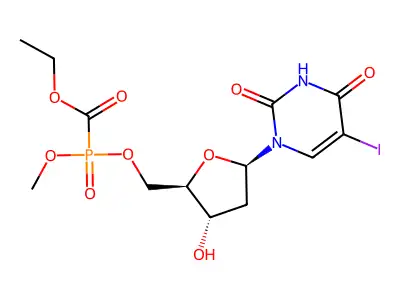 ((1-(2,4-Dioxo-5-iodo-1,2,3,4-tetrahyropyrimidin-1-yl)-2-deoxy-beta-D-erythro-pentofuranos-5-yl)oxy)methoxyphosphinecarboxylic acid ethyl ester oxide structure