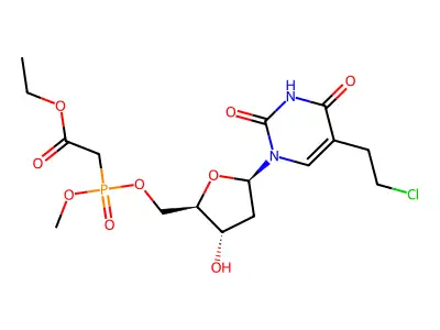 (((1-(5-(2-Chloroethyl)-2,4-dioxo-1,2,3,4-tetrahyropyrimidin-1-yl)-2-deoxy-beta-D-erythro-pentofuranos-5-yl)oxy)methoxyphosphinyl)acetic acid ethyl ester oxide structure