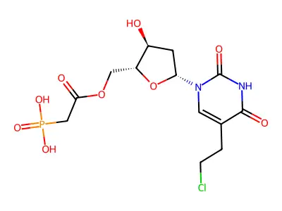 ((((1-(5-(2-Chloroethyl)-2,4-tetrahydropyrimidin-1-yl)-2-deoxy-beta-D-erythro-pentofuranos-5-yl)-oxy)-cabonyl)methyl)phosphonic acid structure