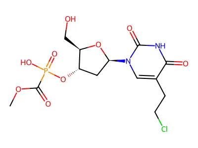 (Methoxycarbonyl)phosphonic acid 1-(5-(2-chloroethyl)-2,4-dioxo-1,2,3,4-tetrahydropyrimidin-5-yl)-2-deoxy-beta-D-erythro-pentofuranos-3-yl ester structure