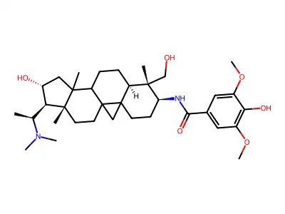 N-[20-(Dimethylamino)-16-hydroxy-4-(hydroxymethyl)-4,14-dimethyl-9,19-cyclopregnan-3-yl]-4-hydroxy-3,5-dimethoxybenzene-1-carboximidic acid structure