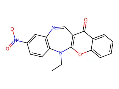 (1)Benzopyrano(2,3-b)(1,5)benzodiazepin-13(6H)-one, 6-ethyl-9-nitro- structure