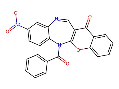 (1)Benzopyrano(2,3-b)(1,5)benzodiazepin-13(6H)-one, 6-benzoyl-9-nitro- structure