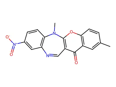 (1)Benzopyrano(2,3-b)(1,5)benzodiazepin-13(6H)-one, 2,6-dimethyl-9-nitro- structure