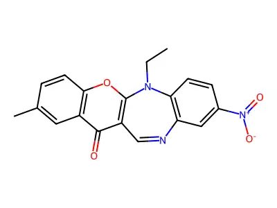 (1)Benzopyrano(2,3-b)(1,5)benzodiazepin-13(6H)-one, 6-ethyl-2-methyl-9-nitro- structure