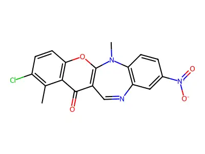 (1)Benzopyrano(2,3-b)(1,5)benzodiazepin-13(6H)-one, 2-chloro-1,6-dimethyl-9-nitro- structure