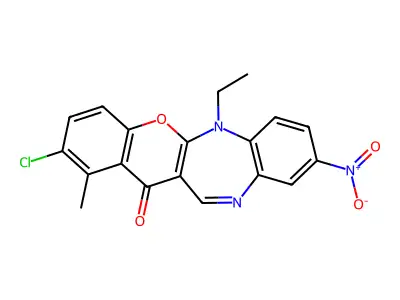 (1)Benzopyrano(2,3-b)(1,5)benzodiazepin-13(6H)-one, 2-chloro-6-ethyl-1-methyl-9-nitro- structure