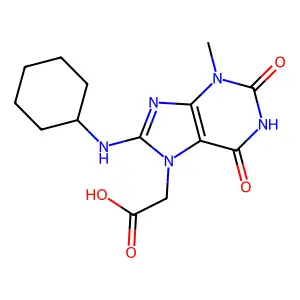2-[8-(Cyclohexylamino)-3-methyl-2,6-dioxopurin-7-yl]acetic acid structure