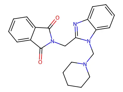 1H-Isoindole-1,3(2H)-dione, 2-(2-((1-piperidinyl)methyl)-1H-benzimidazol-2-ylmethyl)- structure