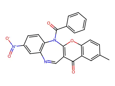 (1)Benzopyrano(2,3-b)(1,5)benzodiazepin-13(6H)-one, 6-benzoyl-2-methyl-9-nitro- structure