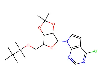 6-Chloro-7-deaza-9-(5'-O-TBDMS-2',3'-O-isopropylidine-  -D-ribofuranosyl)purine structure