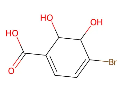 (5R,6R)-4-bromo-5,6-dihydroxycyclohexa-1,3-dienecarboxylic acid structure